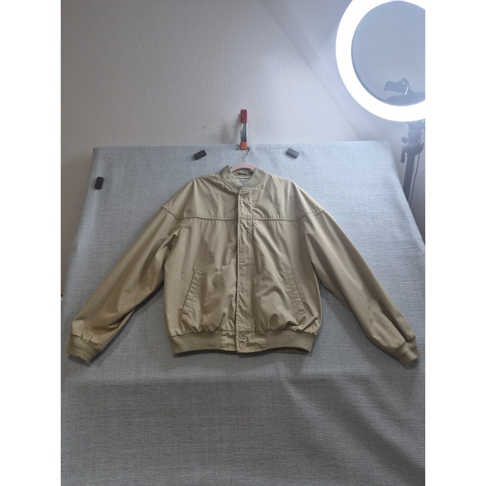 Vintage 90s Repage Golf Bomber Jacket Mens XL Beige Cotton Ribbed Trim Winter